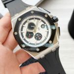 Copy Audemars Piguet Royal Oak Offshore watch White Dial Black Bezel Black rubber Strap